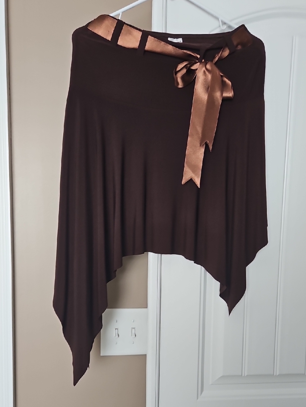 Women's Chocolate Brown Asymmetric Skirt with Satin Tie - Like New